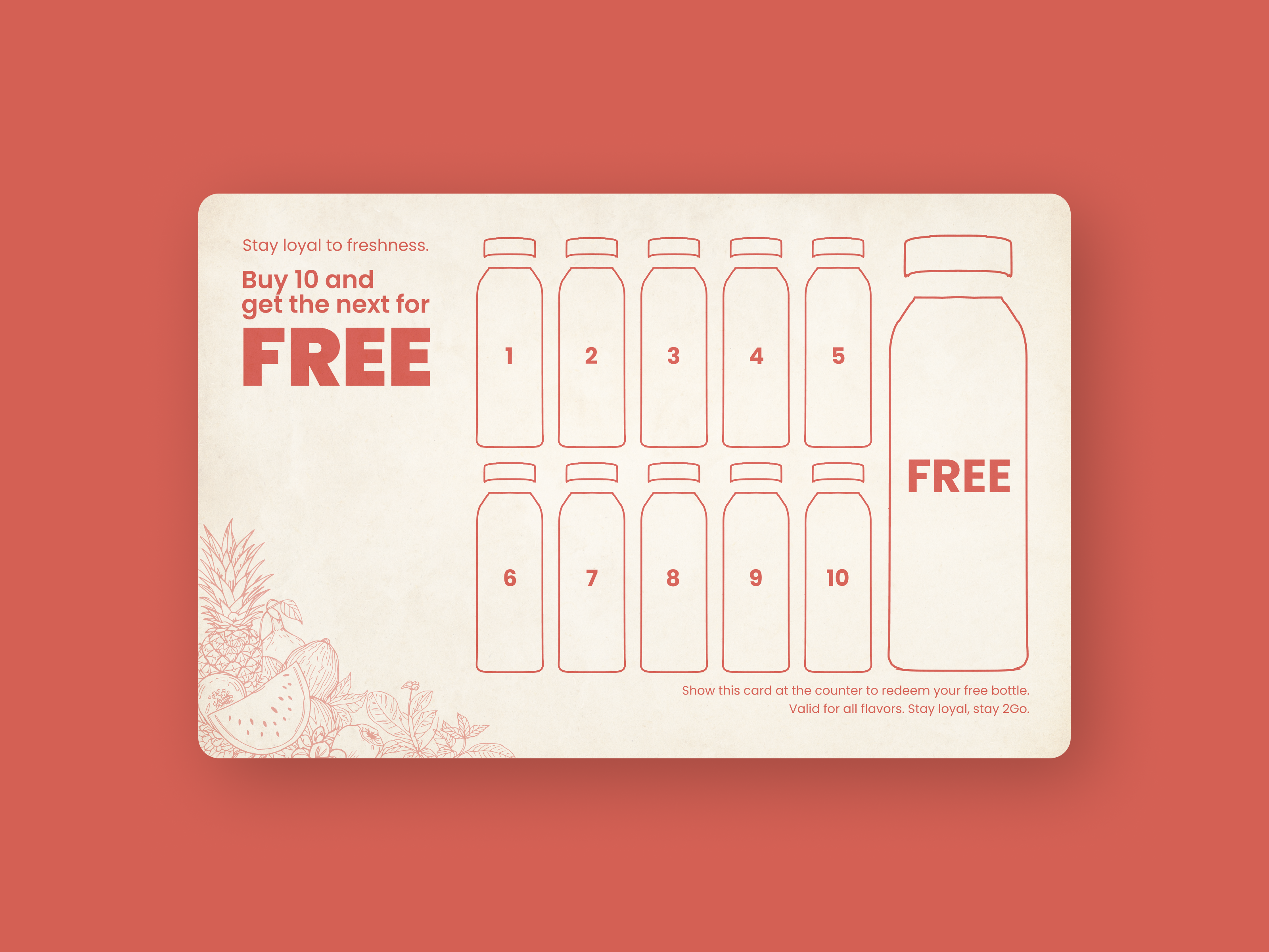 Loyalty Card for Juice Shop 2go 2go juice branding customer card discount coupon figma fruit juice illustration juice juice card juice shop juice shop bd juice shop card loyalty card loyalty card design loyalty card design idea loyalty card print marketing offer coupon
