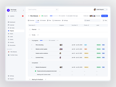 QuickSuite: Kanban & list view agencymanagement allinoneplatform businesssoftware clientexperience crmsoftware dashboarddesign designagency digitalagencytool documenthub freelancertool invoiceautomation kanbandesign productivityapp saasdesign servicebasedbusiness smallbusinesstech taskmanagement uiinspiration uxdesign workflowsolution