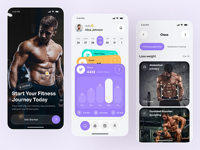Fitness Tracker App – Modern Health & Workout UI/UX Design app design calorie tracker fitness app fitness app ui fitness dashboard gym app health app health app design mobile mobile app mobile app ui step counter ui design wellness app workout tracker