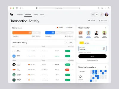 Transaction Activity Page dashboard fintech outcrowd platform saas transaction transfer ui ux ux design uxui web platform