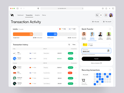 Transaction Activity Page dashboard fintech outcrowd platform saas transaction transfer ui ux ux design uxui web platform