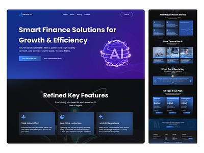 AI Finance Dashboard — Smart Financial Solutions Website animation app branding design email design graphic design illustration logo motion graphics real states typography ui uiux ux vector website
