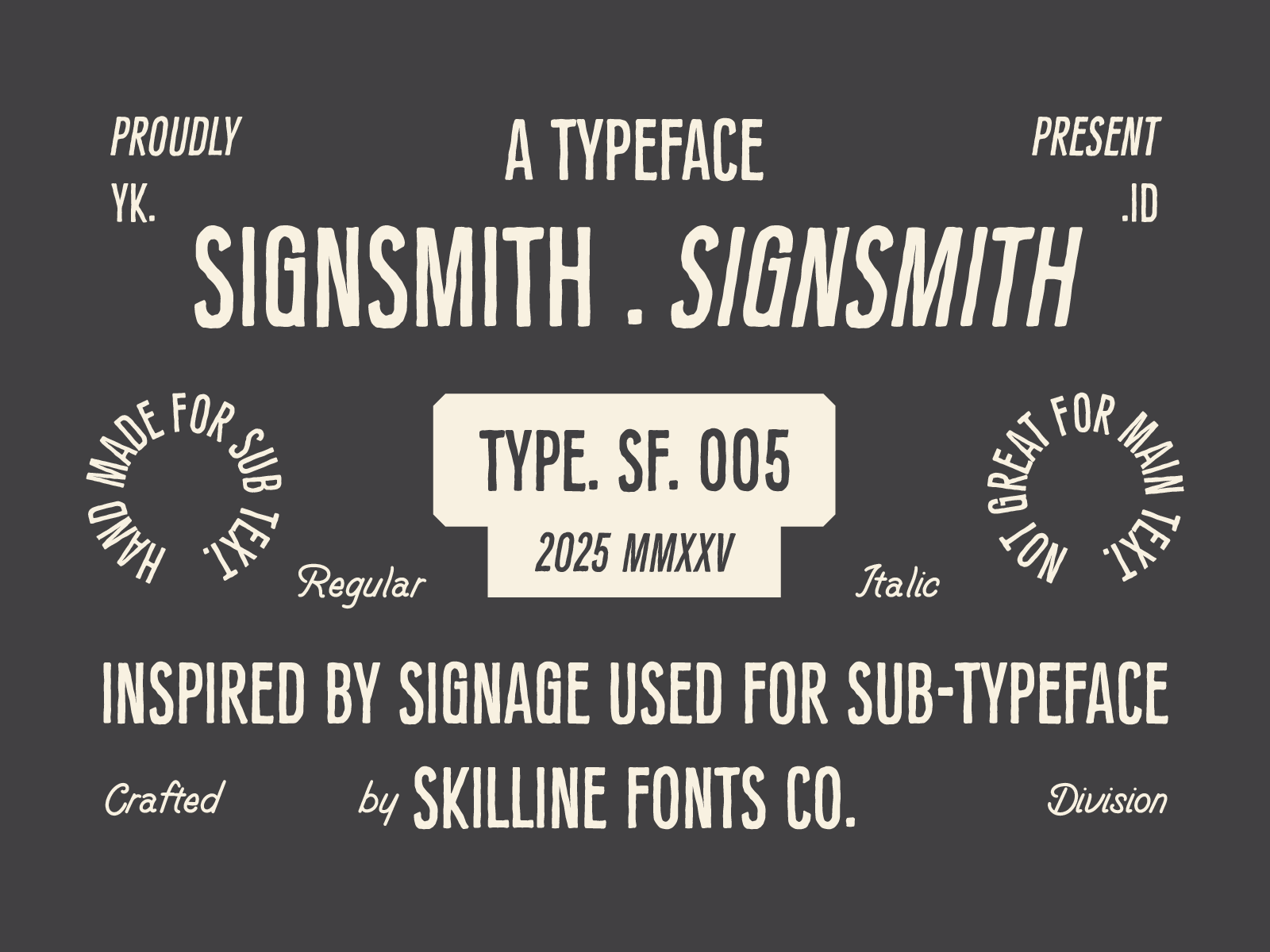 Signsmith - Condensed Vintage Font apparel typography artisanal font badge design bold retro typography branding font custom type display font display typeface font design fonts handcrafted type handdrawn font packaging typeface poster font retro font design rustic typography signage inspired font textured lettering vintage typeface zine design font