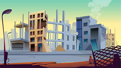 Destroyed City Background Cartoon app branding design graphic design illustration logo typography ui ux vector