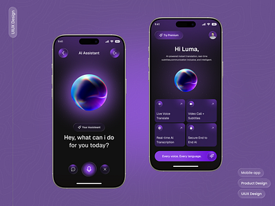 AI Assistant App Design ai ai app ai app design ai startup ai technology ai voice artificial intelligence chat gpt dailyui design veli dribbble figmadesign ios app design machine learning mind journey mobile app mobile app design product tech userinterface