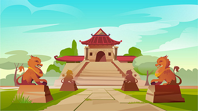 Temple Cartoon Background app branding design graphic design illustration logo typography ui ux vector