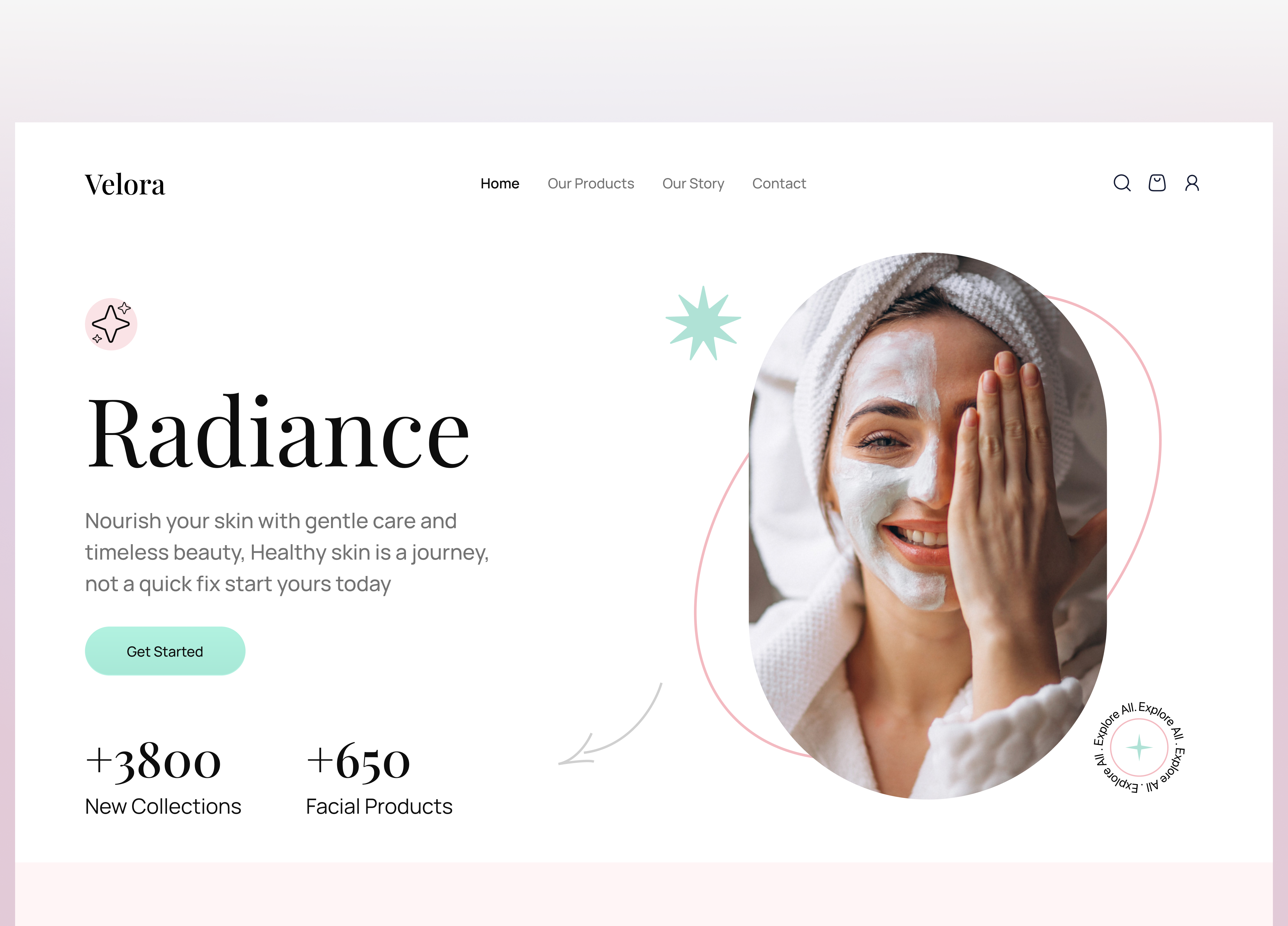 Velora — Modern Skincare Website Design for a Radiant Experience beautybrand cleanui designinspiration dribbbleshowcase ecommerceui figmadesign minimaldesign moderndesign productdesign skincarewebsite uidesign uxdesign webdesign