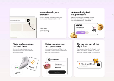 Interactive Bento Grid for Karma animated deals figma framer jitter landing page motion shopping ui user interface web web design