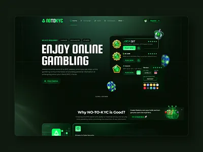NoToKYC – Anonymous Online Gambling Landing Page crypto crypto gambling crypto landing page crypto website game game landing page landing landing page online casino ui ux web website
