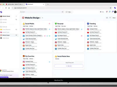 Bookmarking App app dashboard ui ux