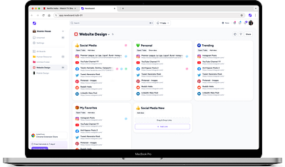 Bookmarking App app dashboard ui ux
