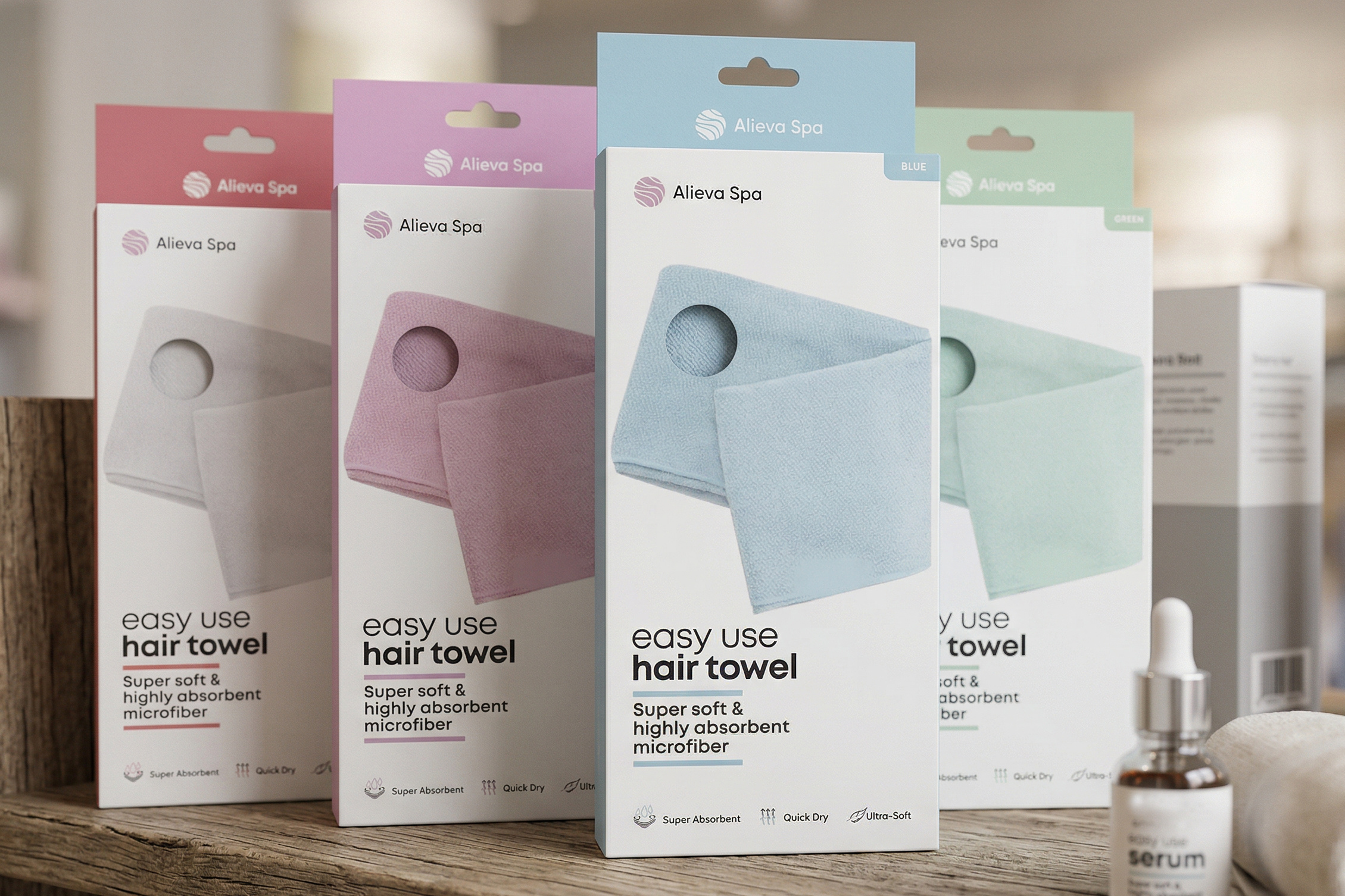 Spa Hair Towel Packaging Design | Beauty Product Branding beauty packaging box branding clean cosmetic packaging cotton creative graphic design hair care microfiber minimal minimal design modern packaging packaging design product product box retail packaging spa branding wellness branding