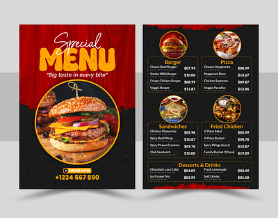 Creative Food Menu Design brandingdesign burgerdesign cafemenu creativedesign designinspiration designportfolio dribbbledesign fastfooddesign foodflyer foodlovers foodmenudesign foodposter graphicdesign menucard menulayout menutemplate moderndesign printdesign restaurantbranding restaurantdesign