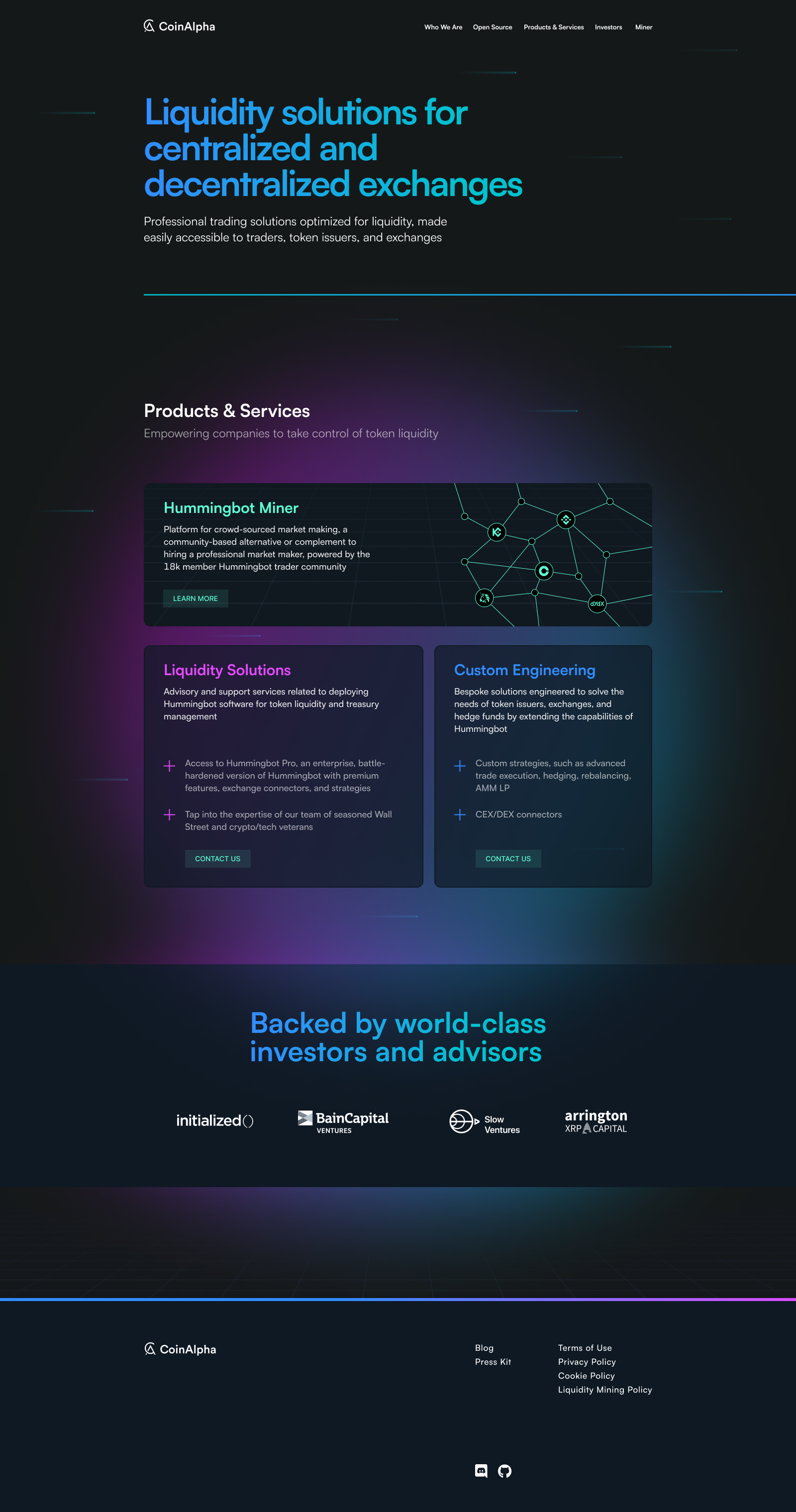 CoinAlpha.com 2022 website 2022 blue crypto cyberpunk figma finance green investors landing page liquidity magenta neon webdesign website