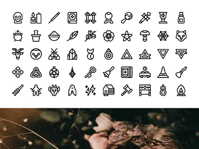 Witchcraft alchemy cat darkness divination fortune teller goat halloween icon design icons illustration inquisition magic nature occult owl skull spells witch witchraft wizard