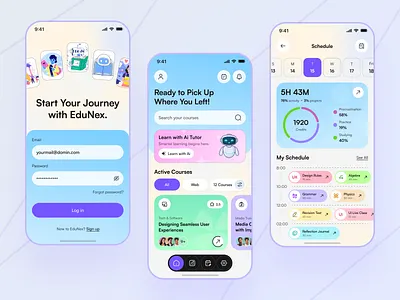 EduNex – AI-Powered Learning App Design ai ai app ai learning chatbot data learning e learning e learning app education education app elearning courses ios app learning platform mobile app online course online education design school app study app training ui ux