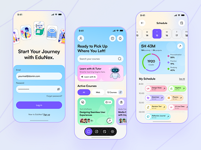 EduNex – AI-Powered Learning App Design ai ai app ai learning chatbot data learning e learning e learning app education education app elearning courses ios app learning platform mobile app online course online education design school app study app training ui ux