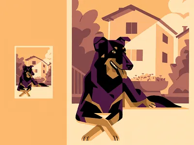 The royal Kira dog editorial flat geometric illustration portrait postcard procreate