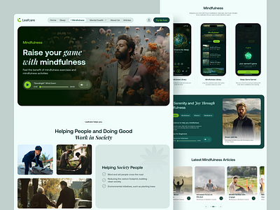 Leafcare website, mindfulness inner page design. burnout website design holistic wellness startup leafcare website design meditation website design meditations website design mental health app mental health website design mindful website design minimal minimal health website design selfcare website design sleep anxiety website sleep problem website design ui ux web web design wellness website design