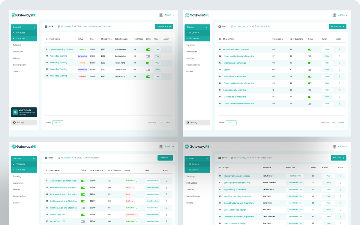 Custome LMS UI/UX Design engineering students fe lms ncees pe uiux