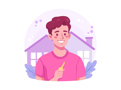 First Key Moment: Home Ownership Vector Illustration achievement branding business visual character design customer success fintech flat illustration home ownership house illustration key modern mortage new home onboarding proptech real estate trust vector vector art