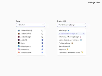 Daily UI #027 - Dropdown adobe affinity art bar branding daily daily 100 challenge daily ui daily ui 027 dailyui design dropdown field graphic design illustration logo select tools ui ux