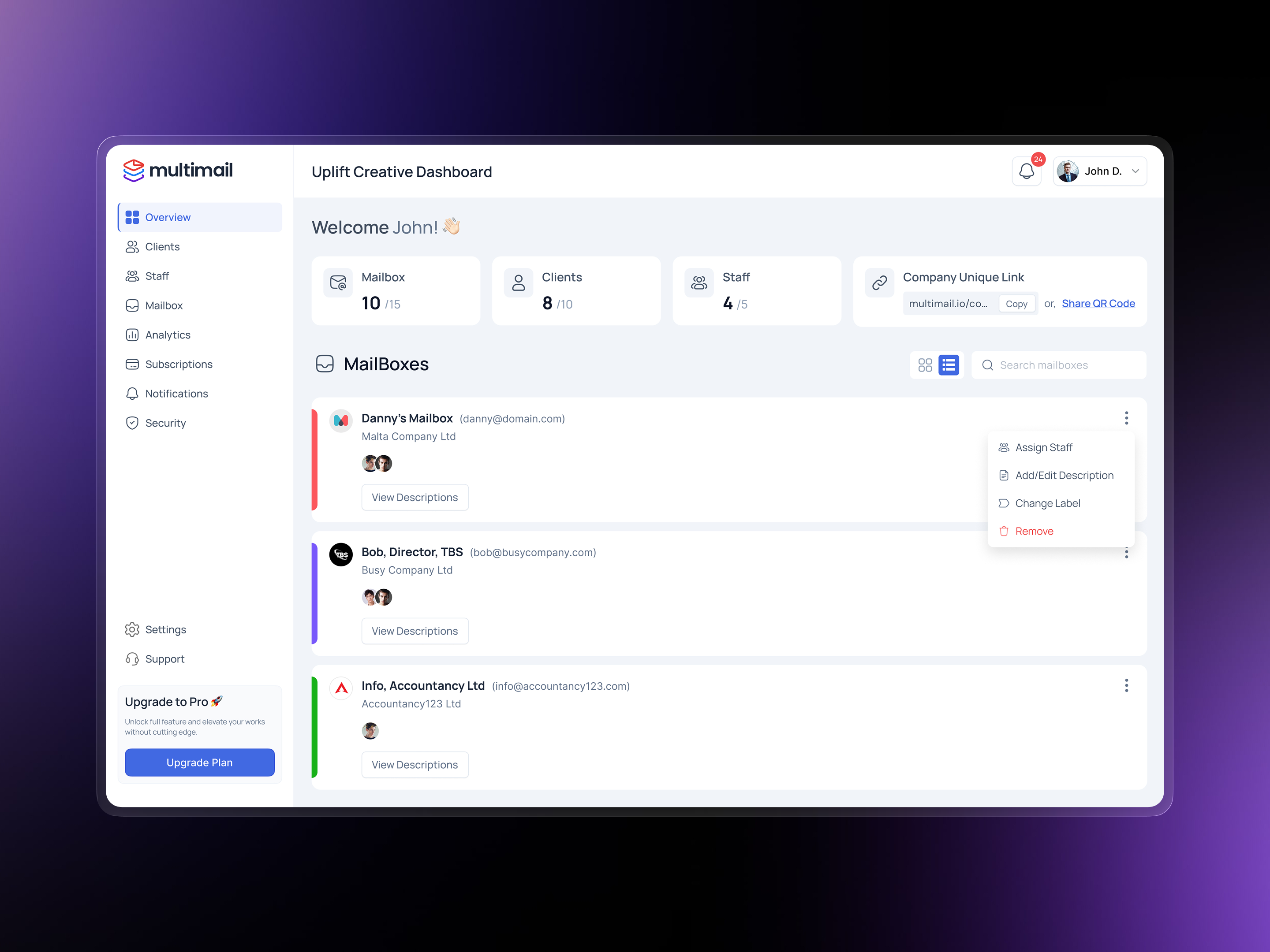 SaaS Product UI/UX Design for an Email Management Platform email mailbox saas uiux