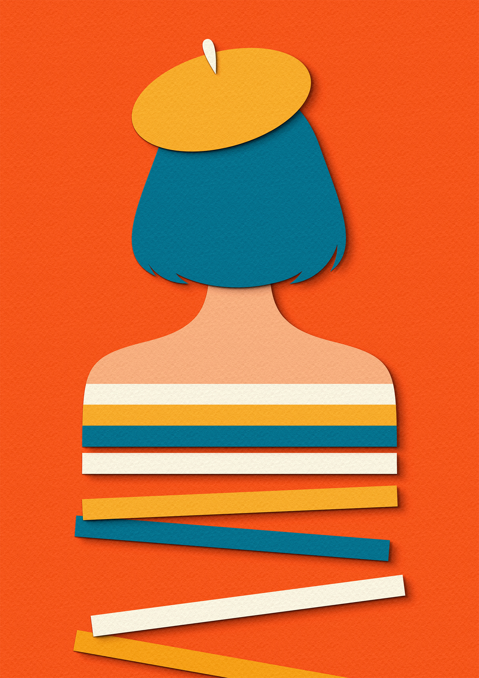 Stripes advertising back beret book conceptual design editorial illustration paper craft people stripes woman