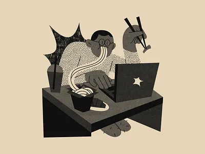 Freelance Life: Working Meal 2dillustration adobe illustrator brand illustration character editorial freelance illustration illustrator procreate product illustration shapes texture vector vector art webillustration