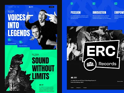ERC Records 2025 - Record Label Landing Page Website album art band big type bold bold design hardcore hero landing page music music label record label studio website ui web design website