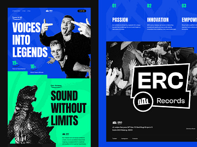 ERC Records 2025 - Record Label Landing Page Website album art band big type bold bold design hardcore hero landing page music music label record label studio website ui web design website