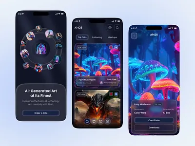 AI Art Hub Creative Generation App ai ai app ai art ai art generator ai generation ai mobile app app design application home page ios mobile mobile app trend ui ux web design
