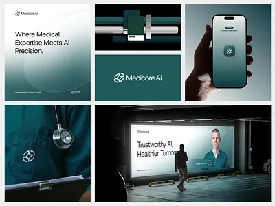 Medicore.AI - Medical AI Diagnostics Branding Identity advertising ai ai assistant ai branding ai health care ai medical care artificial intelligence brand identity branding digital marketing health healthcare identity logo logo design logotype medical medical care medicine startup