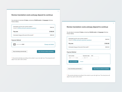Review costs and pay deposit modal ui ux web design