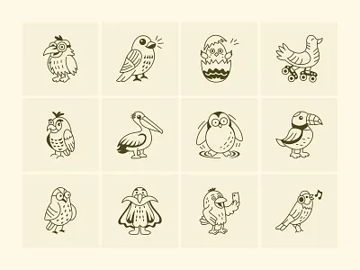 Bird Doodle Art Set icons