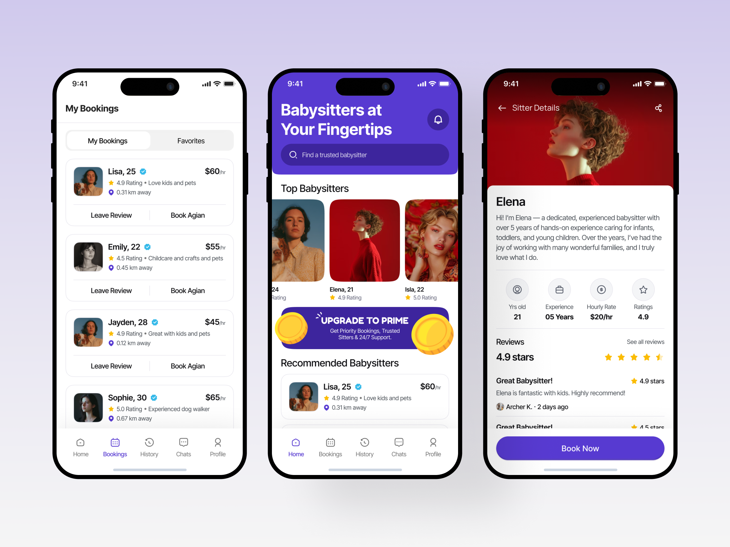 Totli – Babysitter Booking App UI app babysitter bookingapp childcare design figma icon ios minimaldesign mobile profile ui ux