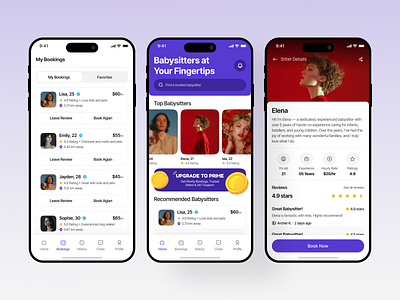Totli – Babysitter Booking App UI app babysitter bookingapp childcare design figma icon ios minimaldesign mobile profile ui ux
