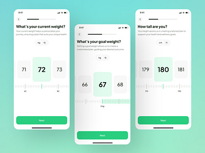Nutrition App - Weight Tracker account setup app design clean design diet plan app health app minimal design mobile nutrition app onboarding personalization weight tracker