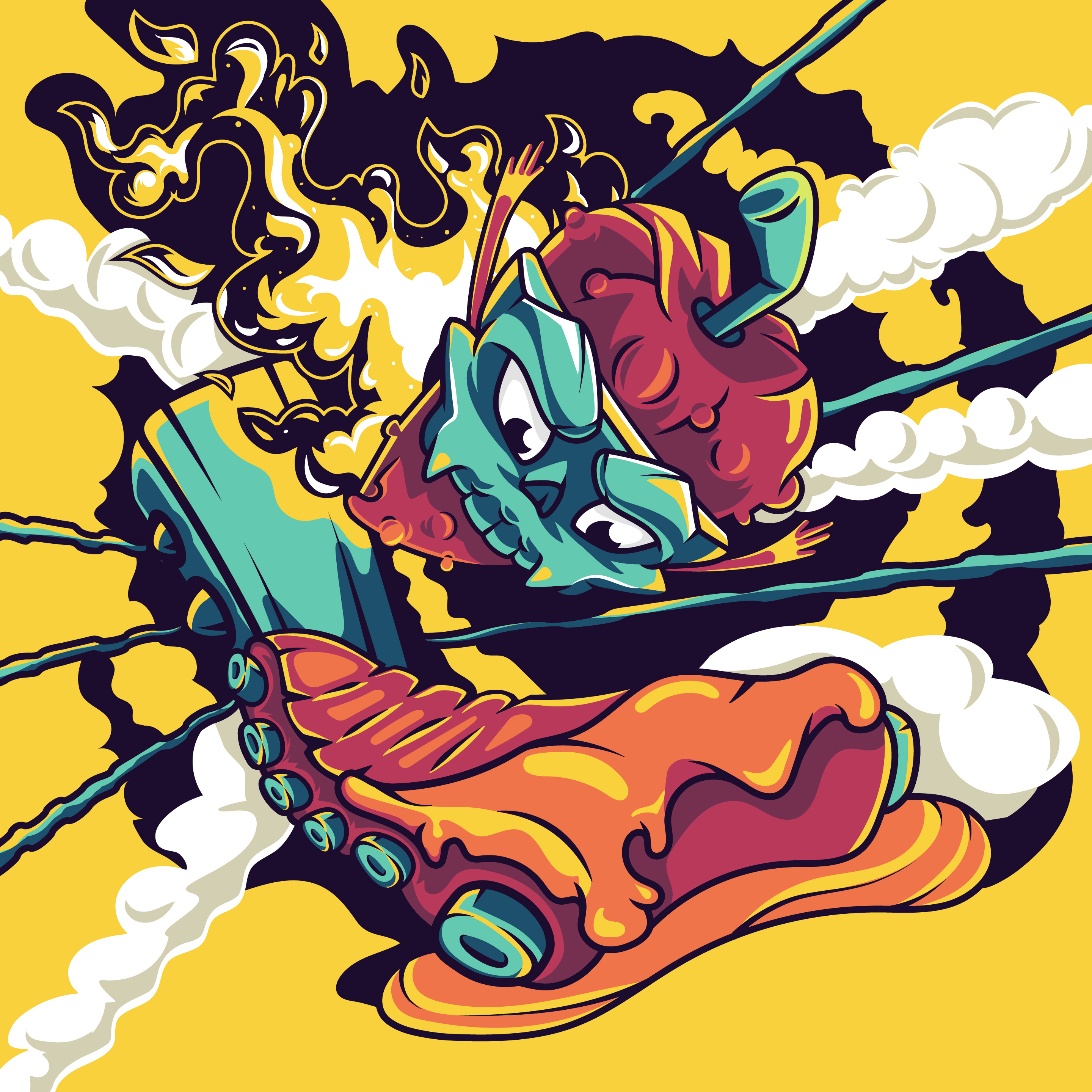 Scorch Lock — Fiery Hot Sauce Label Illustration barbecue character design chili fire flavor food illustration heat illustration logo mascot pepper product branding ribs spicy sauce vector vector illustration