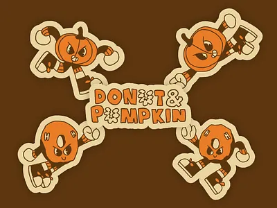 Donut & Pumpkin Mascot 🍩🎃 bakery branding brown character chocolate cream cute donut food graphic design halloween illustration logo mascot merchandise orange pumpkin retro sneaker sticker