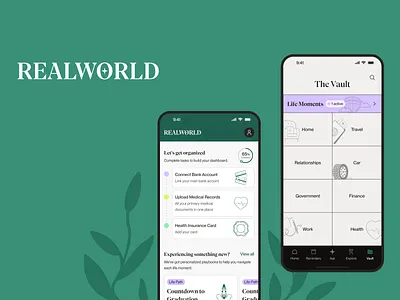 Realworld — Life Management App Branding & Visual Identity ai app animation app brand design branding color palette design digital products graphic design logo mobile app motion graphics pattern product identity realworld typography ui ux design visual identity z1