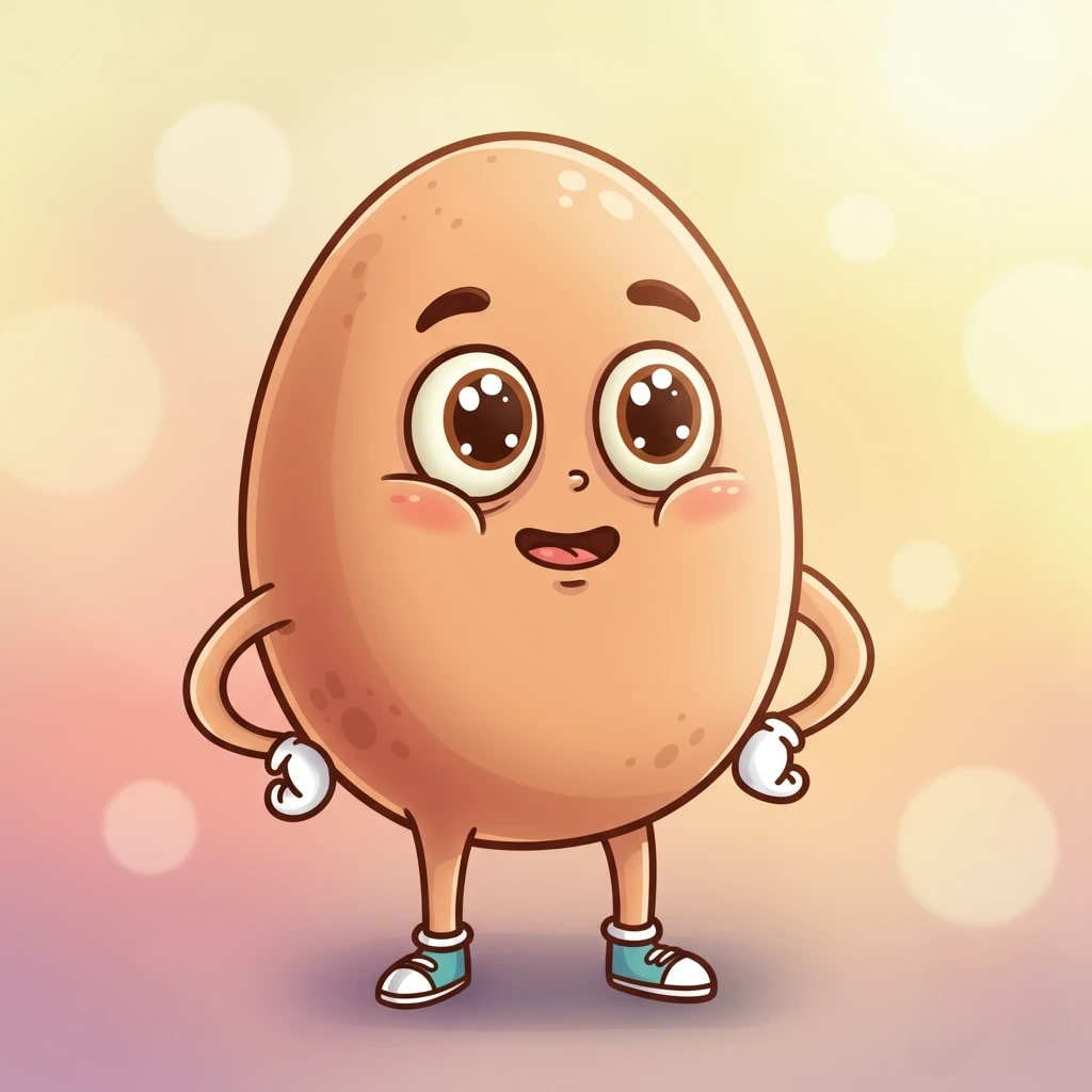 A cheerful cartoon egg with big eyes 3d animation app branding card design font graphic design icon idea illustration logo motion graphics pattern plant sign typography ui ux vector