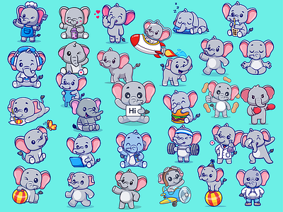 Elephant Character Collection🐘 branding card design font icon idea illustration logo pattern ui