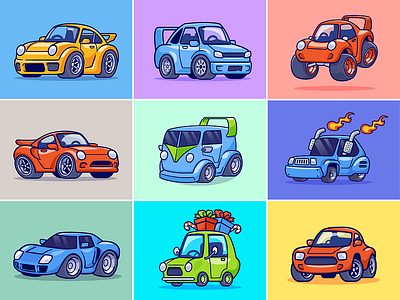 Car Cartoon Collection🏎️🚙🛻 branding card design font icon idea illustration logo pattern ui