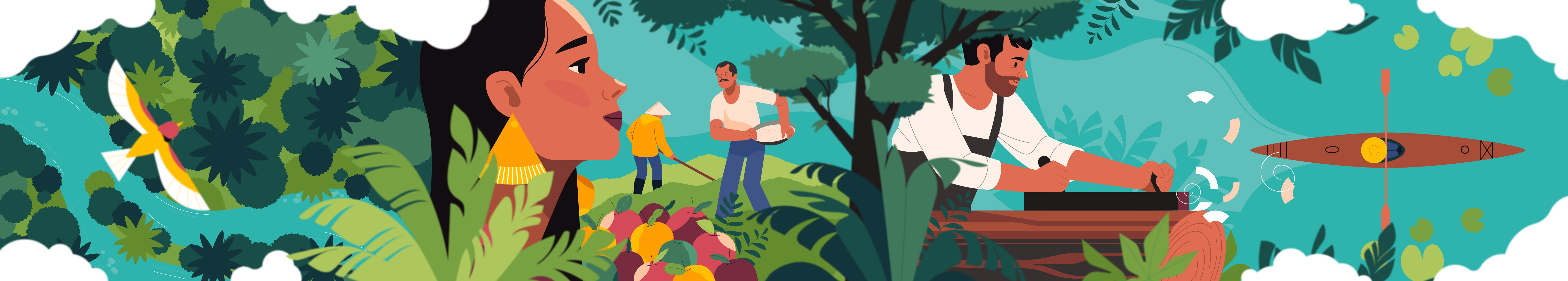 Panorama for video 2d apples art character farmer fields illustration illustrator jungle