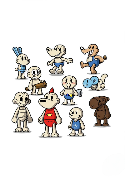 Cartoonish Gogo's Crazy Bones-style characters 3d animation app branding card design font graphic design icon idea illustration logo motion graphics pattern plant sign typography ui ux vector