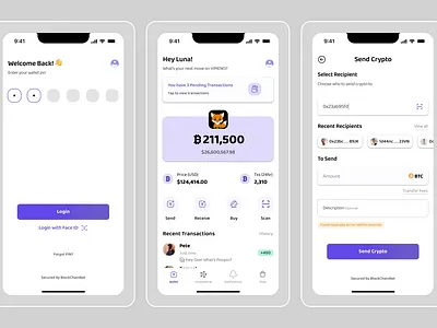 Hey Luna! - VIMENO Wallet Flow 3d animation bitcoin blockchain crypto graphic design motion graphics nft ui