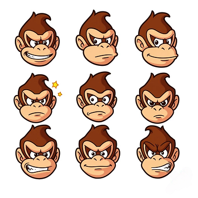 Nine cartoon Donkey Kong head 3d animation app branding card design font graphic design icon idea illustration logo motion graphics pattern plant sign typography ui ux vector