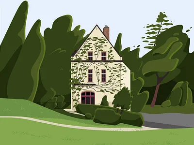 Illustration of a green landscape banner branding house illustration illustration landscape ui vector