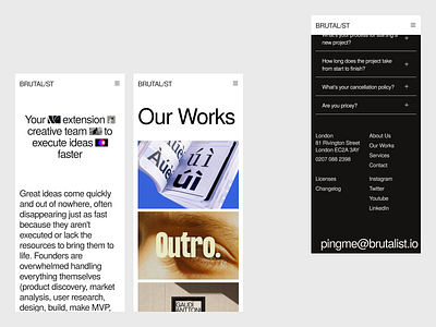 Responsive Brutalist Landing Page — Agency Template agency bold brutalist creative design framer landing page mobile responsive studio typography ui web design webflow website